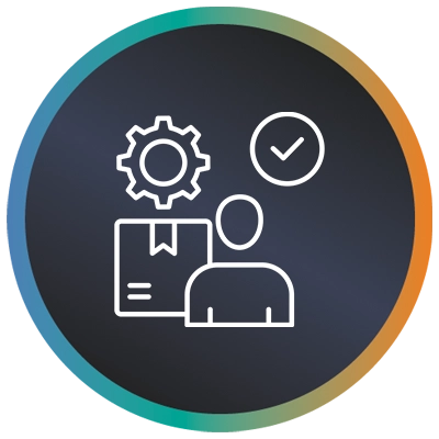 Circular logo with a person, certificate and a tick and teal-to-orange gradient border symbolising third party vendor audits.