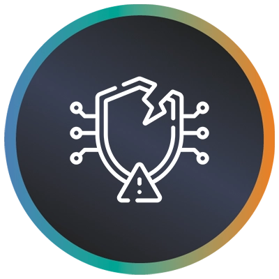 Circular logo with a warning sign, shield and a teal-to-orange gradient border symbolising cyber security roadmap.