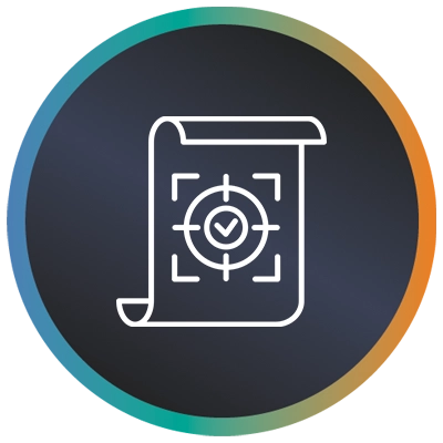 Circular logo with a target on a document and a teal-to-orange gradient border symbolising IT project scope creep.
