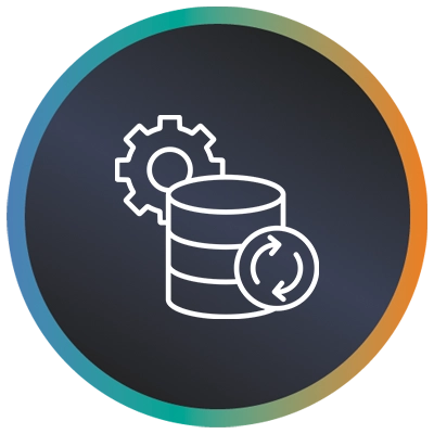 Circular logo with a server, cog, recycle logo and a teal-to-orange gradient border symbolising IT project recovery.